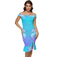 Seahorse Off Shoulder Ruffle Split Hem Bodycon Dress by Cemarart