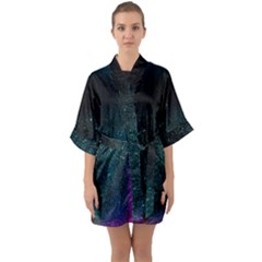 Abstract Effect Gold Led Light Pink Purple Red Half Sleeve Satin Kimono  by Cemarart