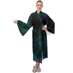 Abstract Effect Gold Led Light Pink Purple Red Maxi Velvet Kimono by Cemarart