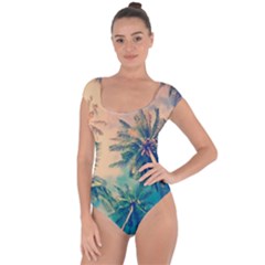 Palm Trees Beauty Nature Clouds Summer Short Sleeve Leotard  by Cemarart