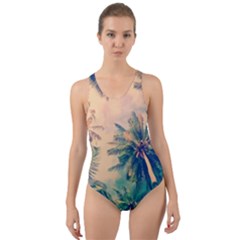 Palm Trees Beauty Nature Clouds Summer Cut-out Back One Piece Swimsuit by Cemarart