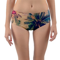 Palm Trees Beauty Nature Clouds Summer Reversible Mid-waist Bikini Bottoms