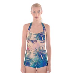 Palm Trees Beauty Nature Clouds Summer Boyleg Halter Swimsuit  by Cemarart