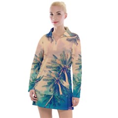 Palm Trees Beauty Nature Clouds Summer Women s Long Sleeve Casual Dress by Cemarart