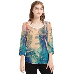 Palm Trees Beauty Nature Clouds Summer Chiffon Quarter Sleeve Blouse