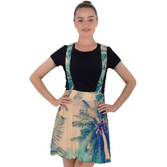 Palm Trees Beauty Nature Clouds Summer Velvet Suspender Skater Skirt by Cemarart