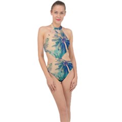 Palm Trees Beauty Nature Clouds Summer Halter Side Cut Swimsuit by Cemarart