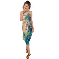 Palm Trees Beauty Nature Clouds Summer Waist Tie Cover Up Chiffon Dress