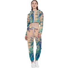 Palm Trees Beauty Nature Clouds Summer Cropped Zip Up Lounge Set