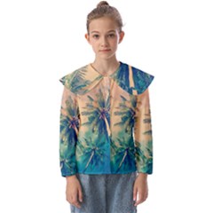 Palm Trees Beauty Nature Clouds Summer Kids  Peter Pan Collar Blouse by Cemarart