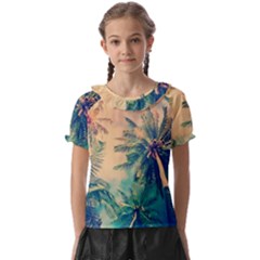 Palm Trees Beauty Nature Clouds Summer Kids  Frill Chiffon Blouse by Cemarart