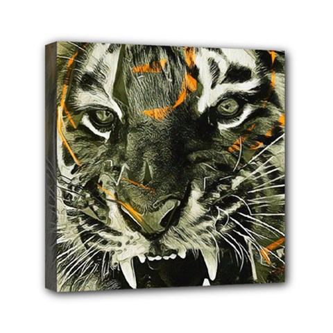 Angry Tiger Animal Broken Glasses Mini Canvas 6  X 6  (stretched) by Cemarart