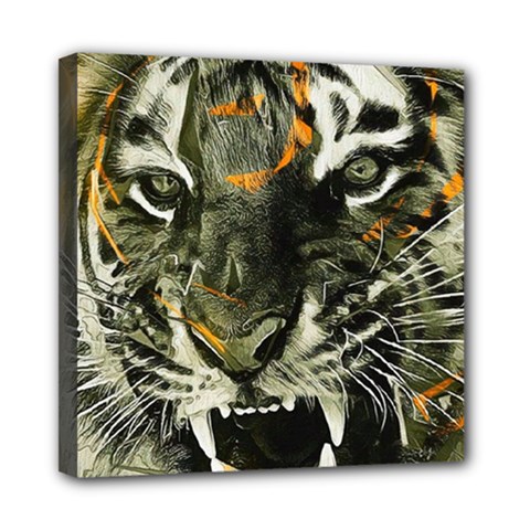 Angry Tiger Animal Broken Glasses Mini Canvas 8  X 8  (stretched) by Cemarart