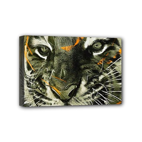 Angry Tiger Animal Broken Glasses Mini Canvas 6  X 4  (stretched) by Cemarart