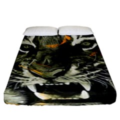 Angry Tiger Animal Broken Glasses Fitted Sheet (king Size) by Cemarart