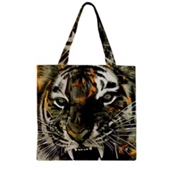 Angry Tiger Animal Broken Glasses Zipper Grocery Tote Bag by Cemarart