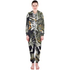 Angry Tiger Animal Broken Glasses Hooded Jumpsuit (ladies) by Cemarart