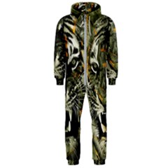 Angry Tiger Animal Broken Glasses Hooded Jumpsuit (men) by Cemarart