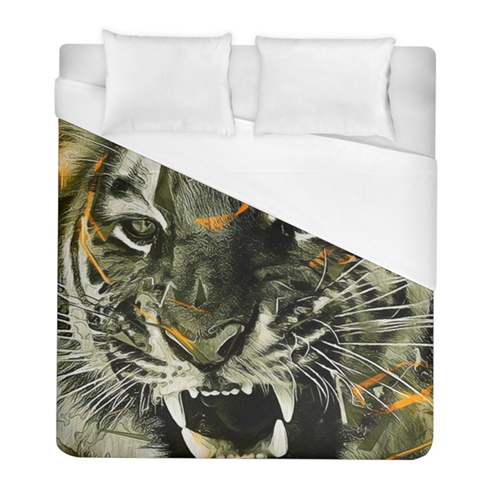 Angry Tiger Animal Broken Glasses Duvet Cover (Full/ Double Size)