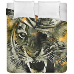 Angry Tiger Animal Broken Glasses Duvet Cover Double Side (california King Size) by Cemarart