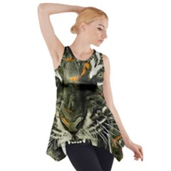 Angry Tiger Animal Broken Glasses Side Drop Tank Tunic by Cemarart