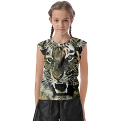 Angry Tiger Animal Broken Glasses Kids  Raglan Cap Sleeve T-shirt