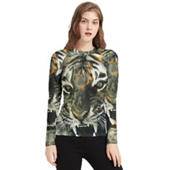 Angry Tiger Animal Broken Glasses Women s Long Sleeve Rash Guard by Cemarart