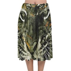 Angry Tiger Animal Broken Glasses Velvet Flared Midi Skirt by Cemarart