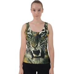 Angry Tiger Animal Broken Glasses Velvet Tank Top by Cemarart