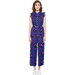 Purple Waterdrops Water Drops Women s Frill Top Chiffon Jumpsuit by Cemarart