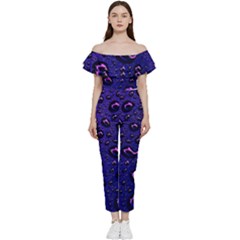 Purple Waterdrops Water Drops Bardot Ruffle Jumpsuit by Cemarart