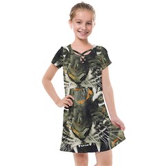 Angry Tiger Animal Broken Glasses Kids  Cross Web Dress by Cemarart