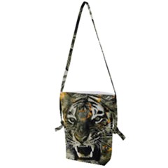 Angry Tiger Animal Broken Glasses Folding Shoulder Bag by Cemarart