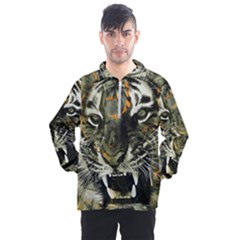 Angry Tiger Animal Broken Glasses Men s Half Zip Pullover by Cemarart