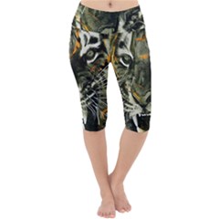 Angry Tiger Animal Broken Glasses Lightweight Velour Cropped Yoga Leggings by Cemarart