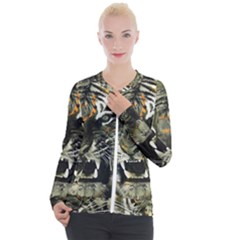 Angry Tiger Animal Broken Glasses Casual Zip Up Jacket by Cemarart