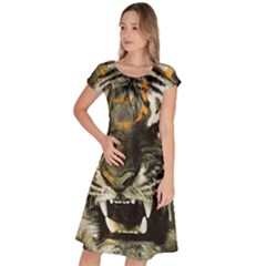 Angry Tiger Animal Broken Glasses Classic Short Sleeve Dress by Cemarart