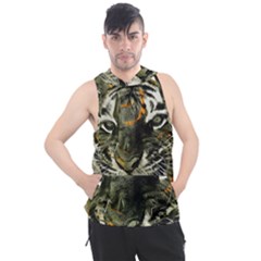 Angry Tiger Animal Broken Glasses Men s Sleeveless Hoodie by Cemarart