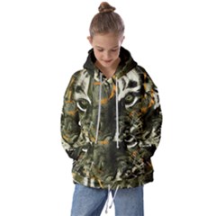 Angry Tiger Animal Broken Glasses Kids  Oversized Hoodie by Cemarart