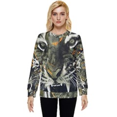 Angry Tiger Animal Broken Glasses Hidden Pocket Sweatshirt by Cemarart