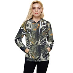 Angry Tiger Animal Broken Glasses Women s Lightweight Drawstring Hoodie by Cemarart