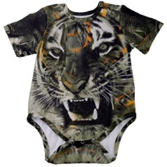 Angry Tiger Animal Broken Glasses Baby Short Sleeve Bodysuit by Cemarart