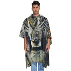 Angry Tiger Animal Broken Glasses Men s Hooded Rain Ponchos by Cemarart