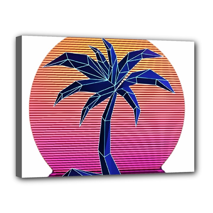 Abstract 3d Art Holiday Island Palm Tree Pink Purple Summer Sunset Water Canvas 16  x 12  (Stretched)