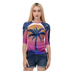 Abstract 3d Art Holiday Island Palm Tree Pink Purple Summer Sunset Water Quarter Sleeve Raglan T-shirt