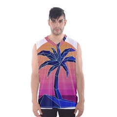 Abstract 3d Art Holiday Island Palm Tree Pink Purple Summer Sunset Water Men s Basketball Tank Top by Cemarart