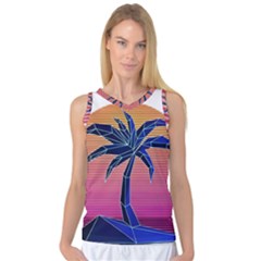 Abstract 3d Art Holiday Island Palm Tree Pink Purple Summer Sunset Water Women s Basketball Tank Top by Cemarart