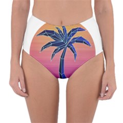 Abstract 3d Art Holiday Island Palm Tree Pink Purple Summer Sunset Water Reversible High-waist Bikini Bottoms by Cemarart