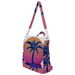 Abstract 3d Art Holiday Island Palm Tree Pink Purple Summer Sunset Water Crossbody Backpack by Cemarart