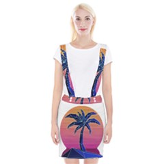 Abstract 3d Art Holiday Island Palm Tree Pink Purple Summer Sunset Water Braces Suspender Skirt by Cemarart